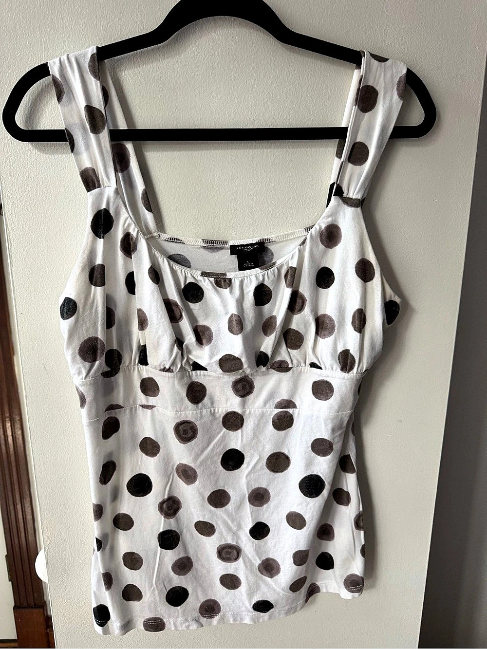 Ann Taylor Polka Dot Tank Top in White & Brown Size Large Like New